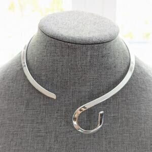 Vintage Estate Signed Best Silver Tone Modernist Statement Collar Necklace